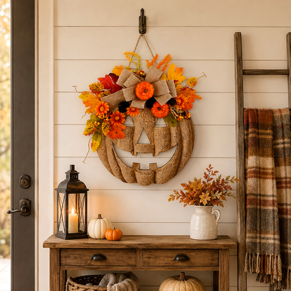 🎃✨Lighted Burlap Pumpkin Wreath