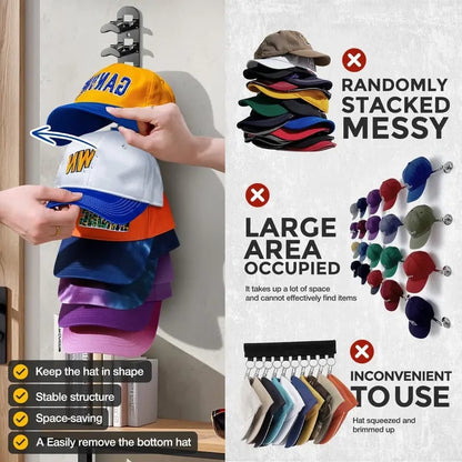 Hat Rack for Wall - BaseballCap Organizer Holds Up to 20Hats