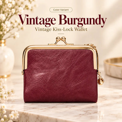 👛 Vintage Kiss-Lock Folding Wallet: Premium Leather, Compact & Chic
