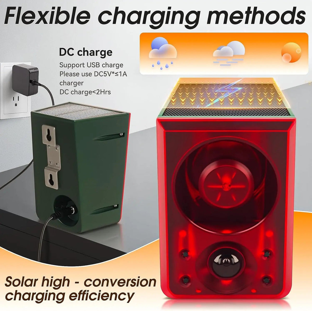 Solar Outdoor Motion SensorAlarm - Dog Barking & GunshotSound, Support Recording andVolume Adjustment