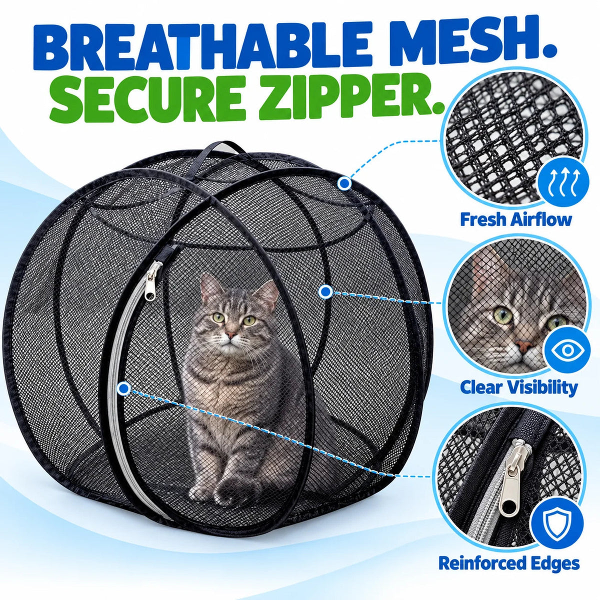 🐱🌿 Freshair Cat Haven™ – Pop-up Mesh Playpen