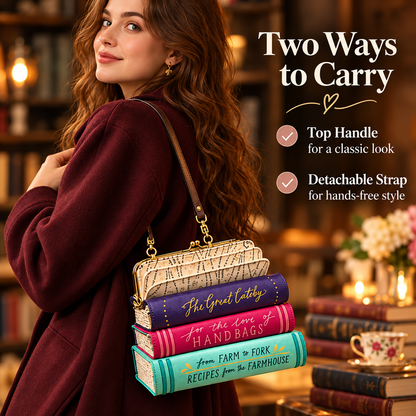 📚 Vintage Stacked Book Novelty Handbag – Literary Crossbody Purse for Book Lovers