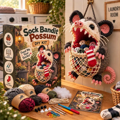 🧶🧦 DIY Crochet Sock-Eating Animal Kit – Funny Hanging Sock Holder & Handmade Gift