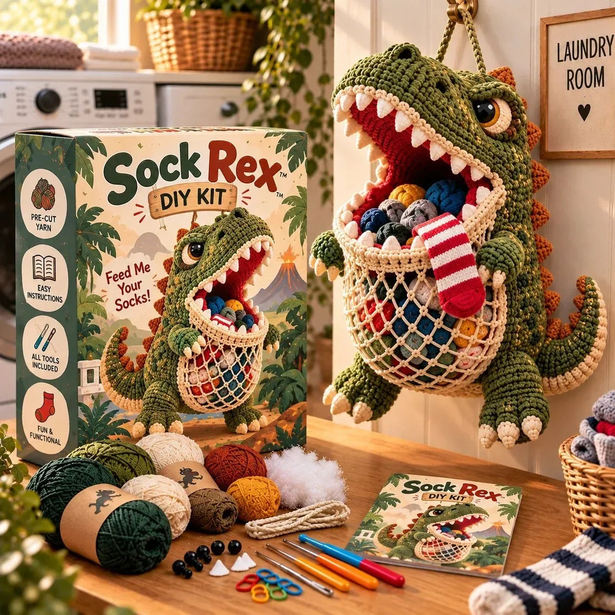 🧶🧦 DIY Crochet Sock-Eating Animal Kit – Funny Hanging Sock Holder & Handmade Gift