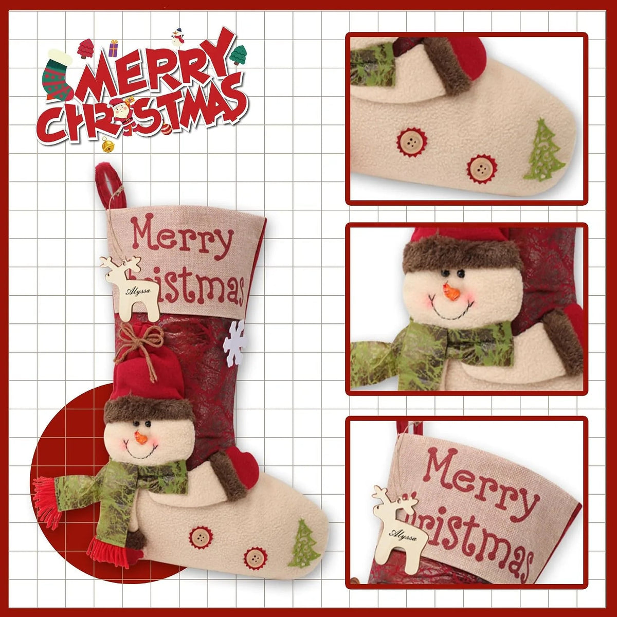 Personalized Christmas Stocking with 3D Character – 3 Designs