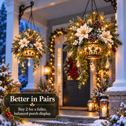 ✨❄️ Frosted Bloom Glow™ | Lighted Hanging Christmas Floral Decor