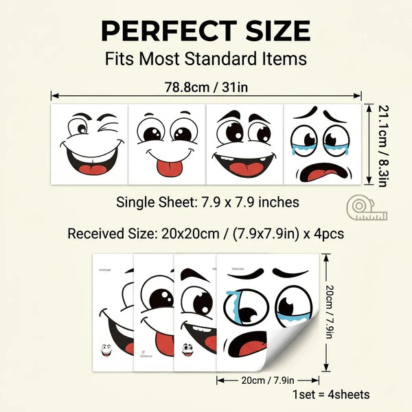 🔥Cartoon Face Stickers, Self-Adhesive Removable Decals with Glossy Finish, Multi-Surface Decor