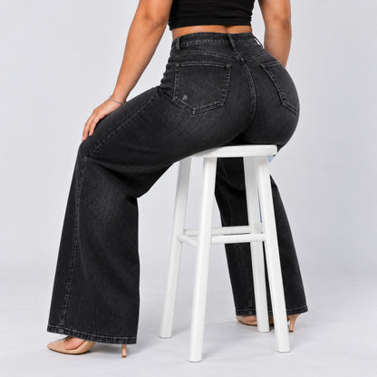 Mid-Low Rise Stretch Wide-Leg Jeans