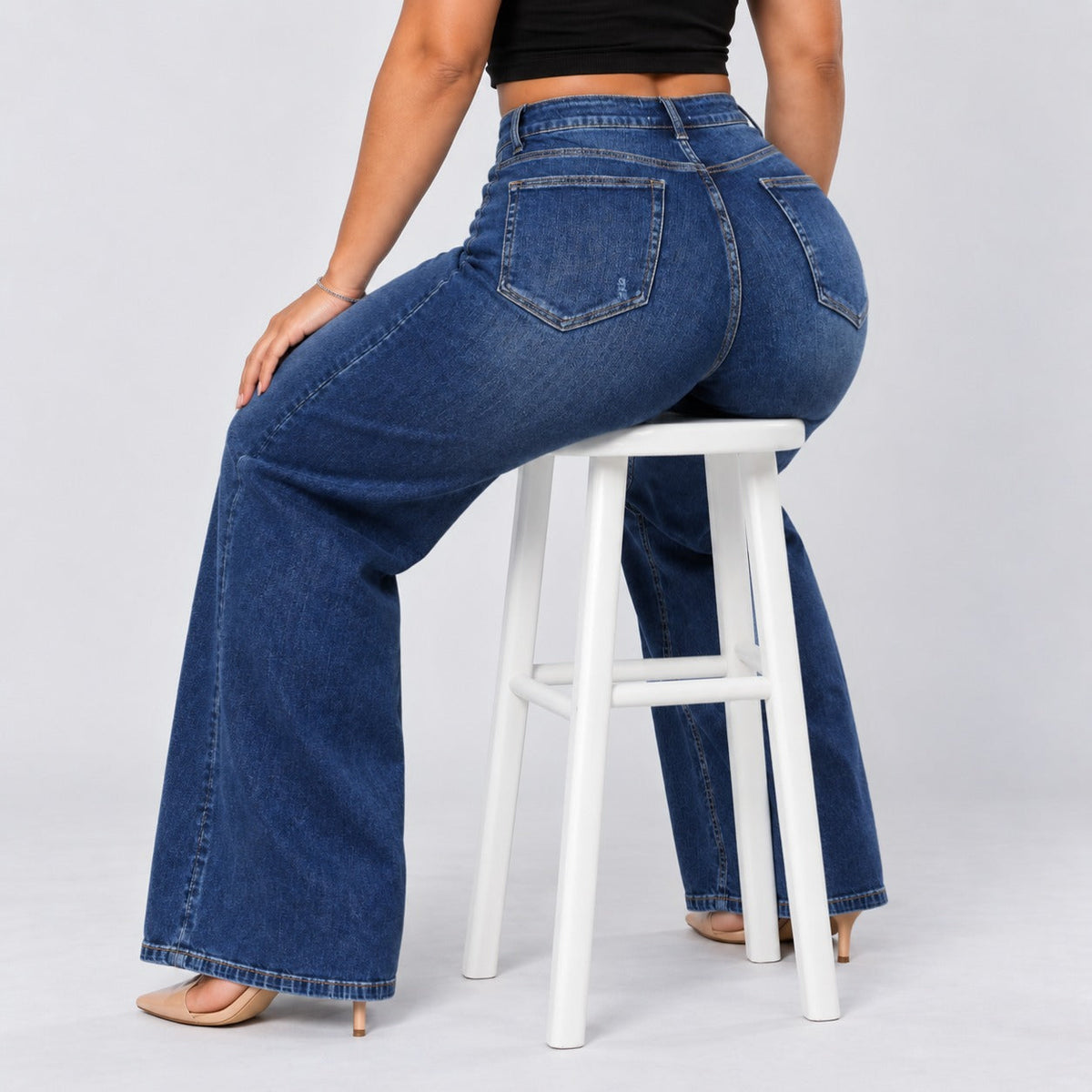 Mid-Low Rise Stretch Wide-Leg Jeans