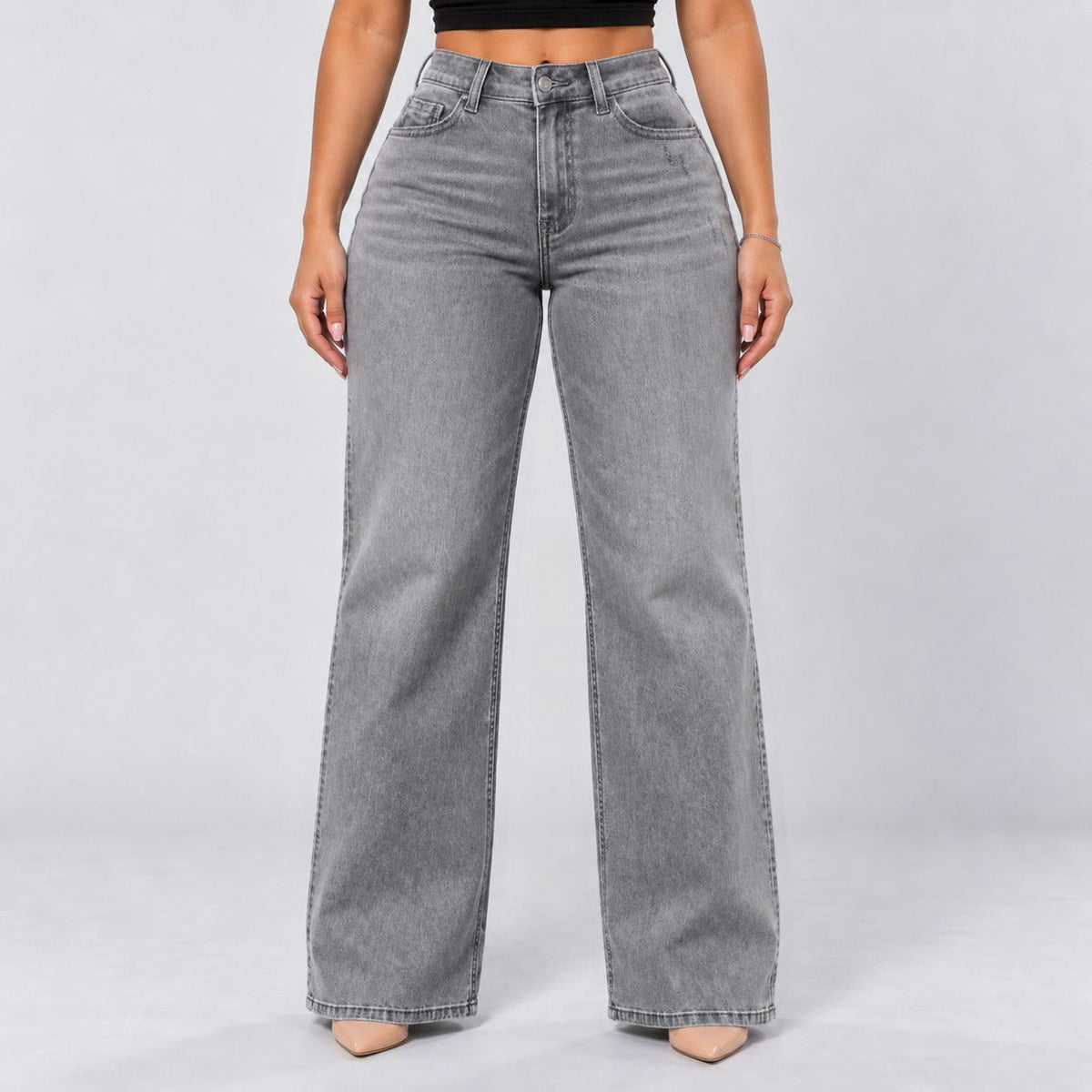 Mid-Low Rise Stretch Wide-Leg Jeans