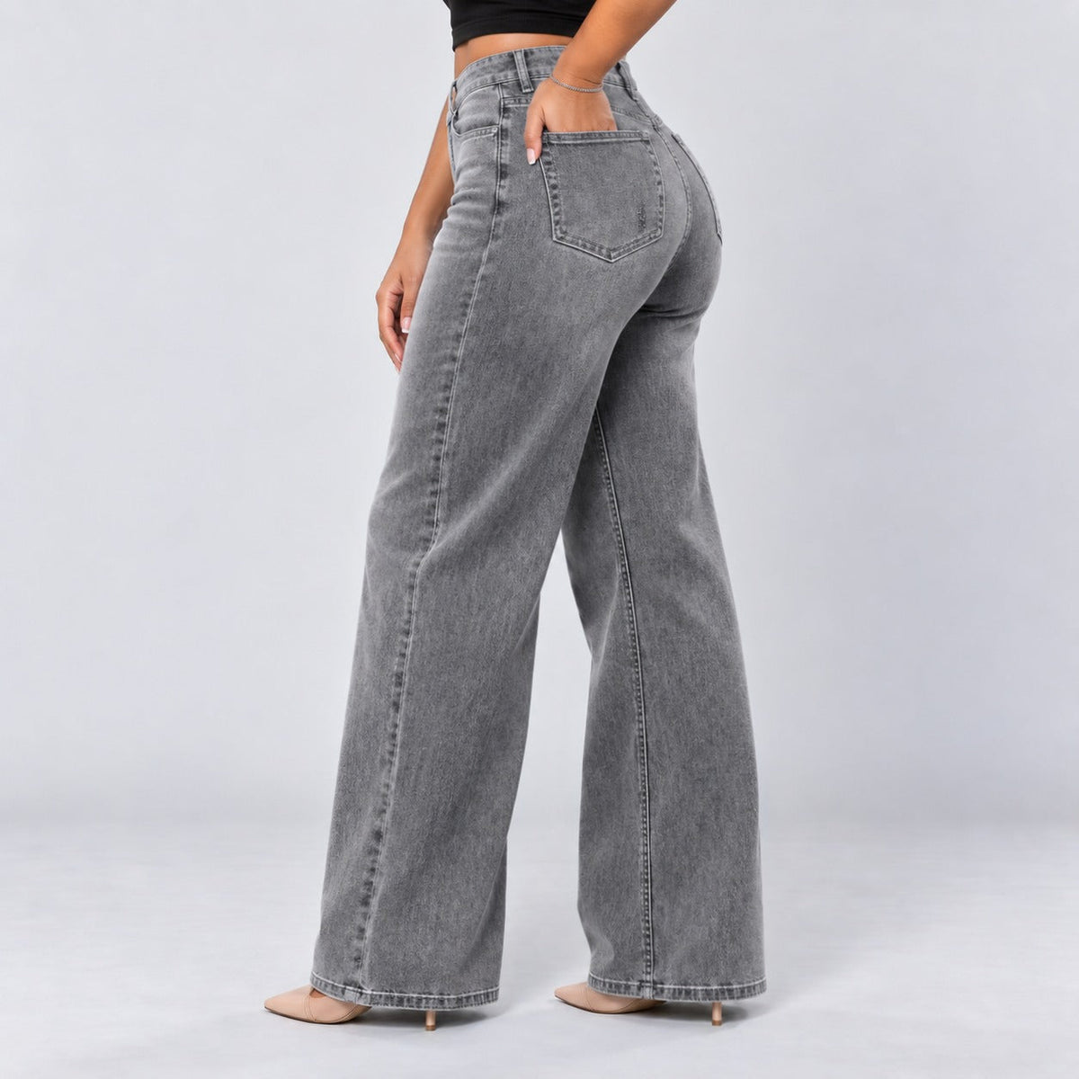 Mid-Low Rise Stretch Wide-Leg Jeans