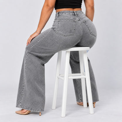 Mid-Low Rise Stretch Wide-Leg Jeans