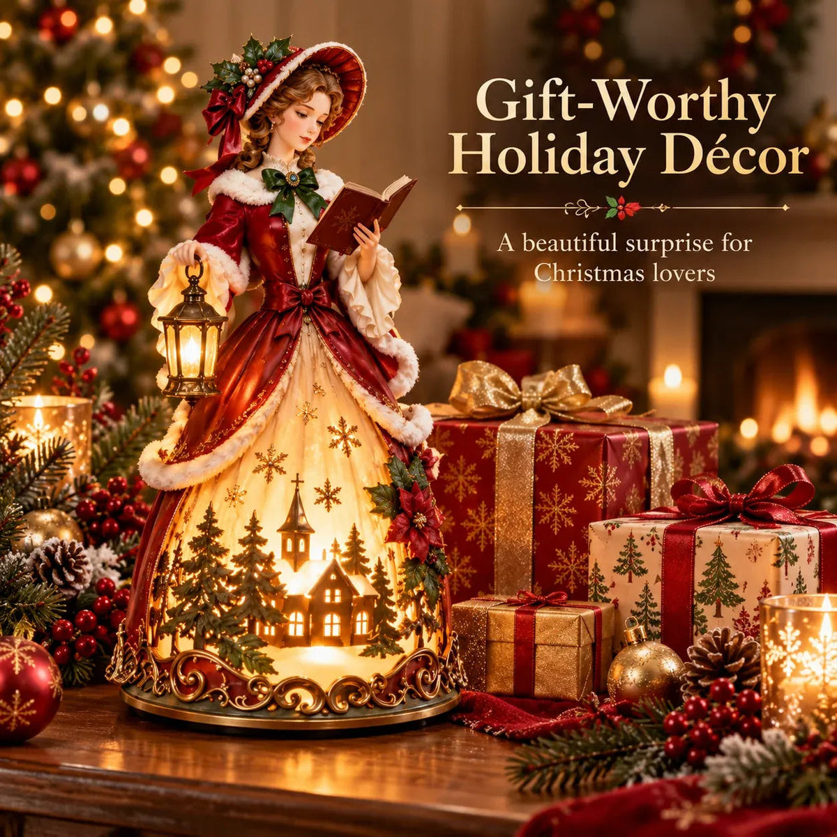 🎄 Victorian Christmas Caroler Tabletop Lamp – Festive Holiday Decor