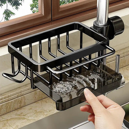 Stainless Steel Hanging Faucet Caddy, Sink Sponge Holder with Drip Tray for Kitchen & Bathroom