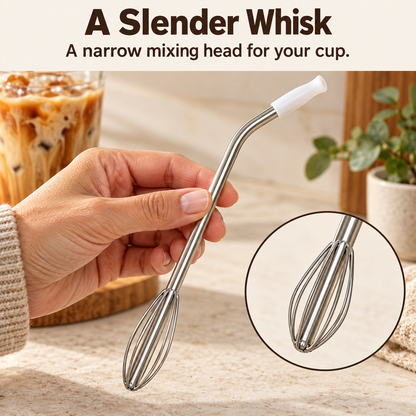 Whisk-on-a-Straw Combo Utensil - Kitchen & Bar Mix & Sip Drinking Gadget for Coffee