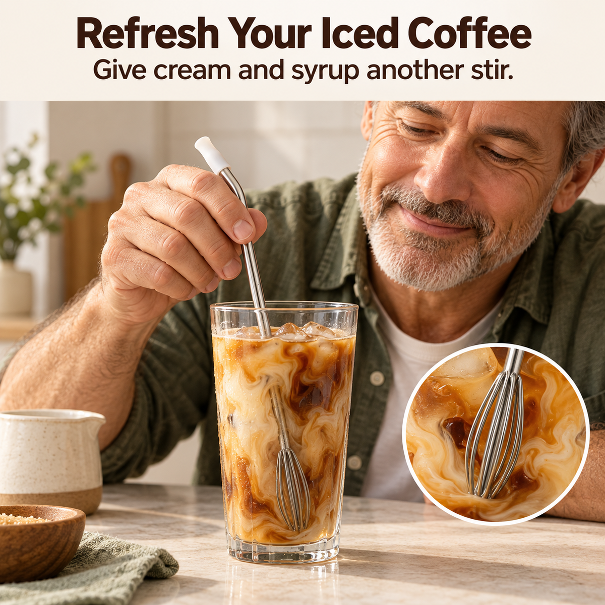Whisk-on-a-Straw Combo Utensil - Kitchen & Bar Mix & Sip Drinking Gadget for Coffee